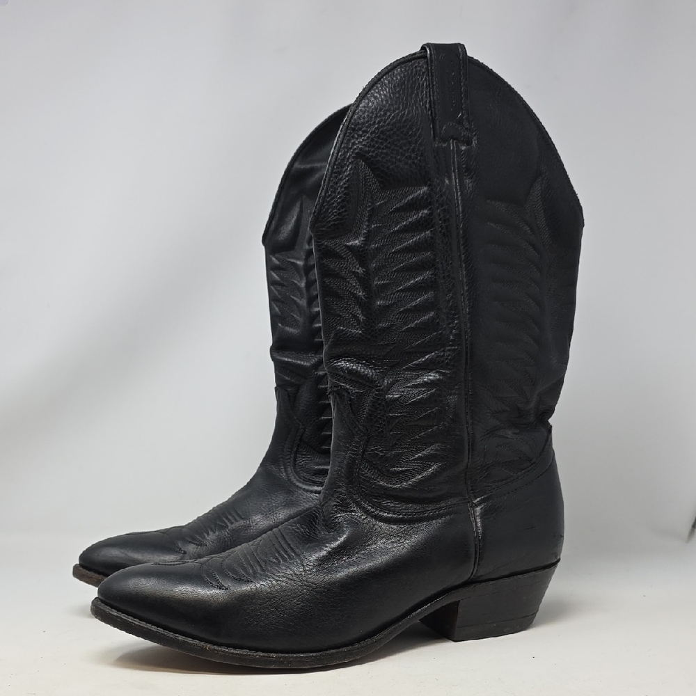 Boulet Mens Embroidered Tall Black Leather Western Boots Size 11.5.